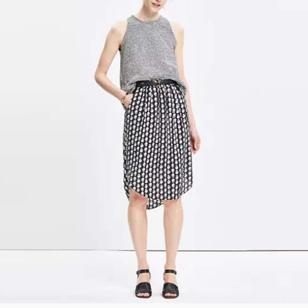 Madewell Black and Tan Color Flower Printed Silk Skirt